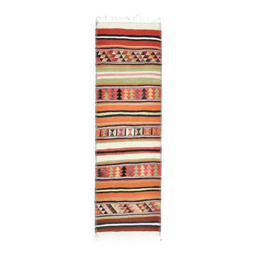Tapis coureur vintage turc Oushak fait à la main en laine et coton orange 97x315