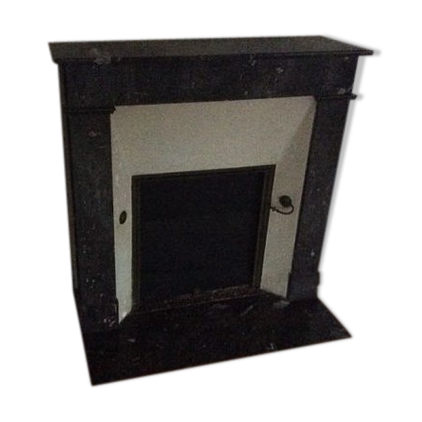 White veined black marble fireplace