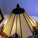 Tiffany art deco bronze lamp and stained glass