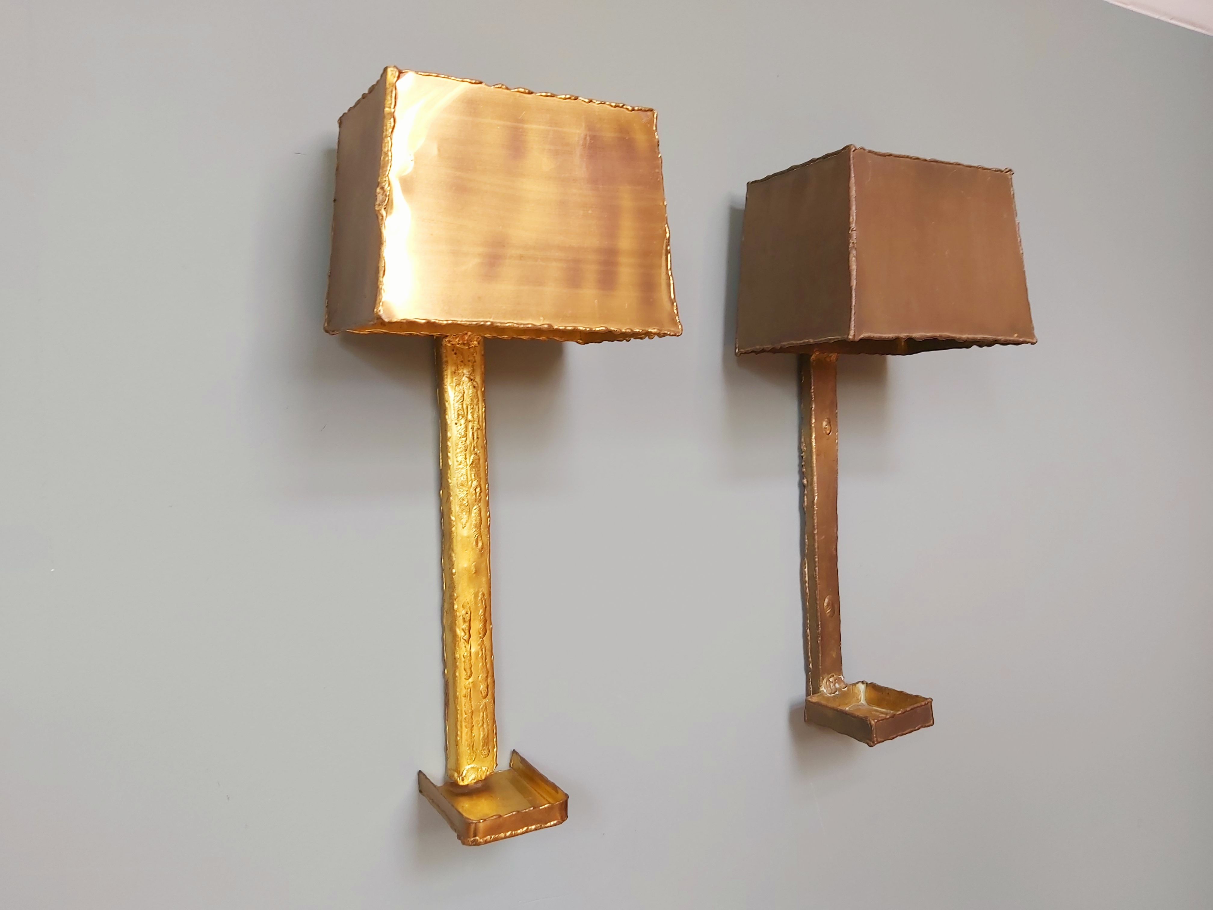 Pair of brass wall lamps, Paul Moerenhout, 70s