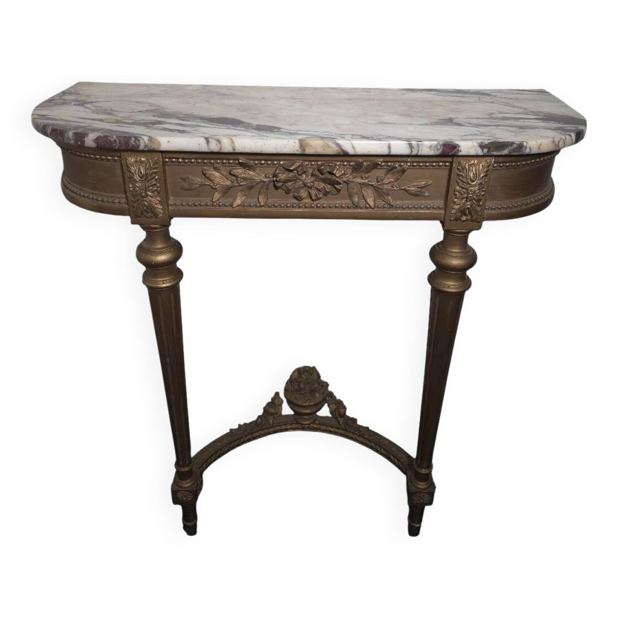 Louis XVI style console in gilded wood with a marble top.