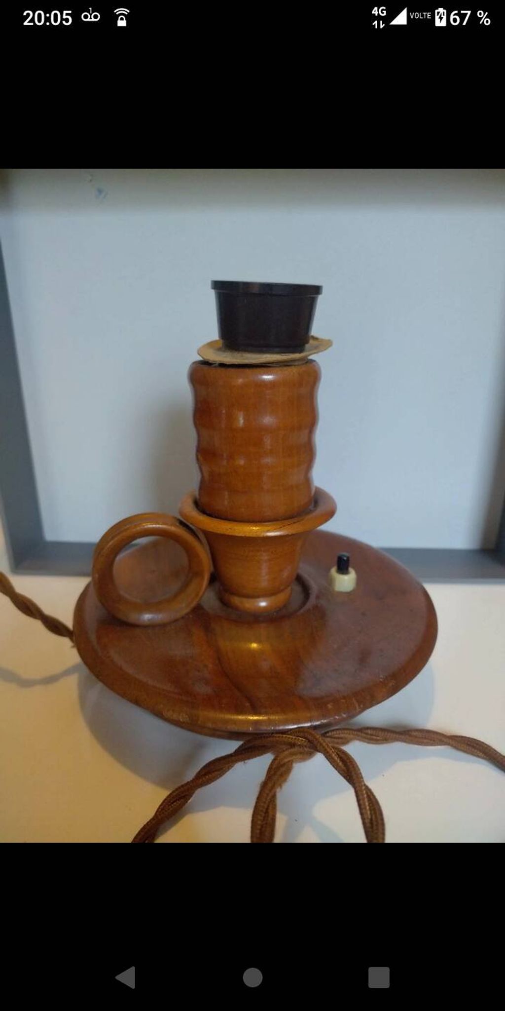 Vintage Scandinavian turned wooden candlestick lamp base