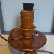 Vintage Scandinavian turned wooden candlestick lamp base