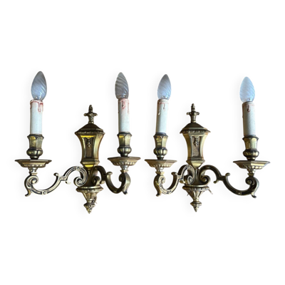 2 appliques anciennes en bronze – style Louis XVI – 2 bras de lu mière
