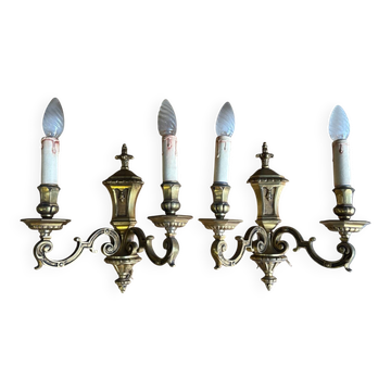 2 antique bronze wall lights – Louis XVI style – 2 arms for light
