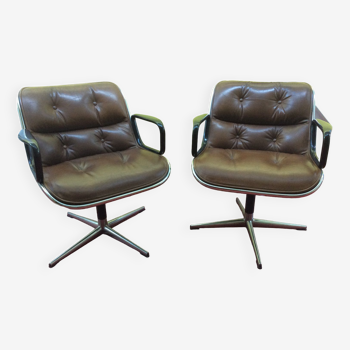 Lot 2 fauteuils cuir Charles Pollock / Knoll