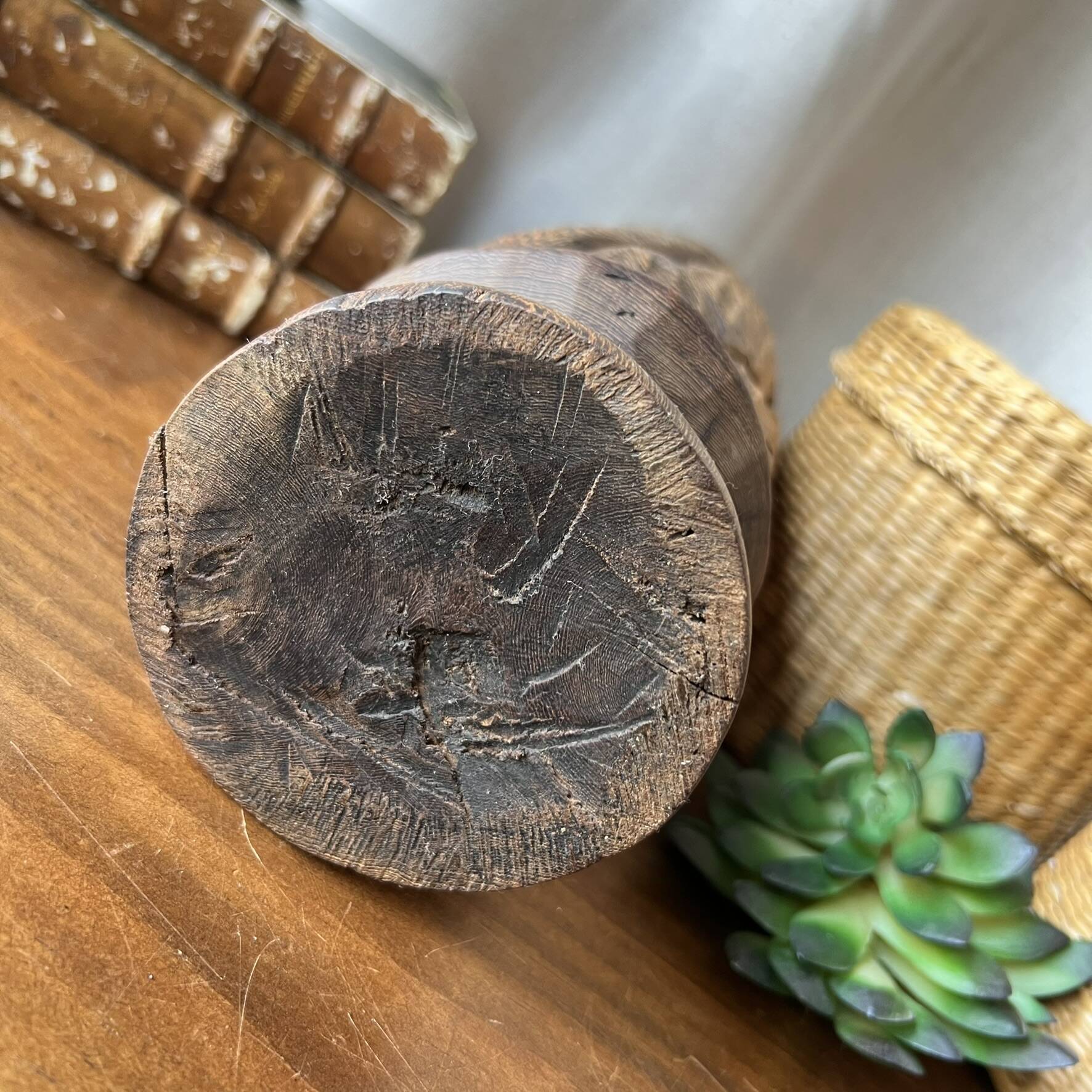 Large sculpted vase made of solid wood