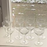 10 wine glasses, carved transparent glass, art deco cups, old and trendy