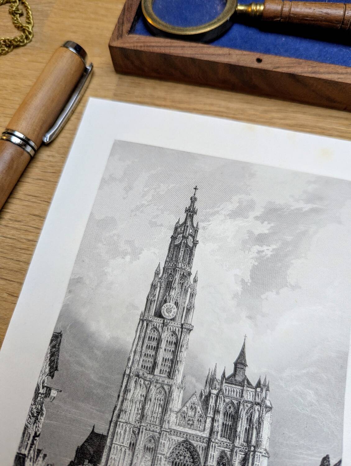 Notre-Dame of Antwerp, old engraving, printed in 1841.
