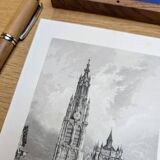 Notre-Dame of Antwerp, old engraving, printed in 1841.
