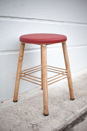 Tabouret vintage tabouret en fer assise skaï rouge tabouret industriel, tabouret d'appoint, stool