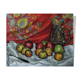 René gontran ranson  (1891-1977) nature morte aux pommes