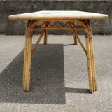 Vintage table in rattan Audoux and Minnet and ceramics Chassin 1950