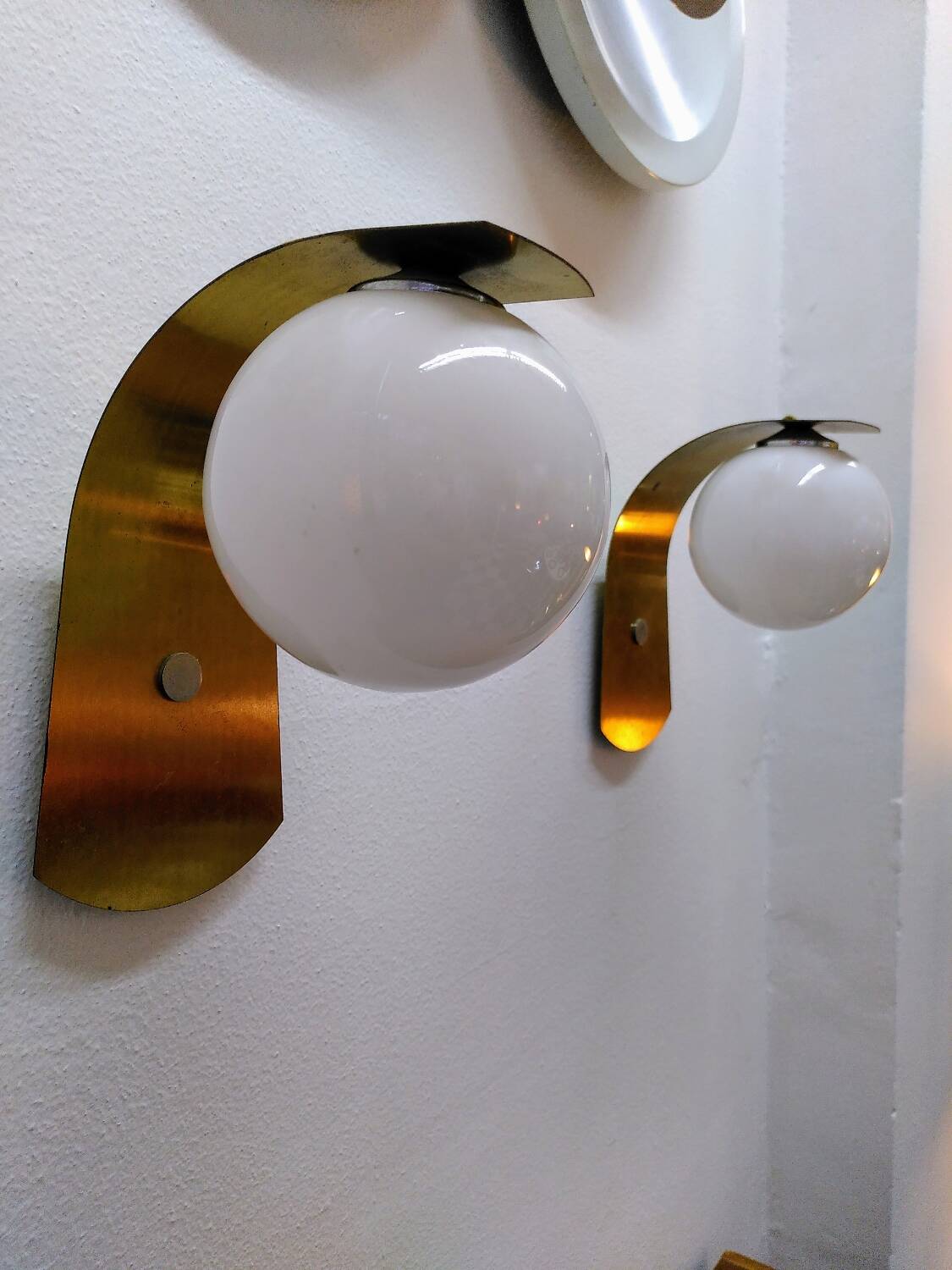 Vintage opaline and brass wall lights