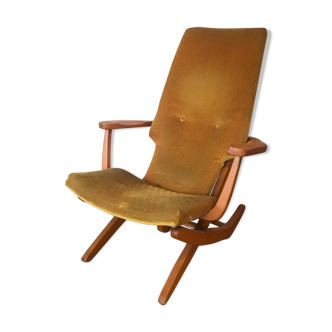 Relax chair old structure wood seating Scandinavian velvet 50' reclining