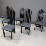 Vintage post modern black wooden dining chairs, 1980s