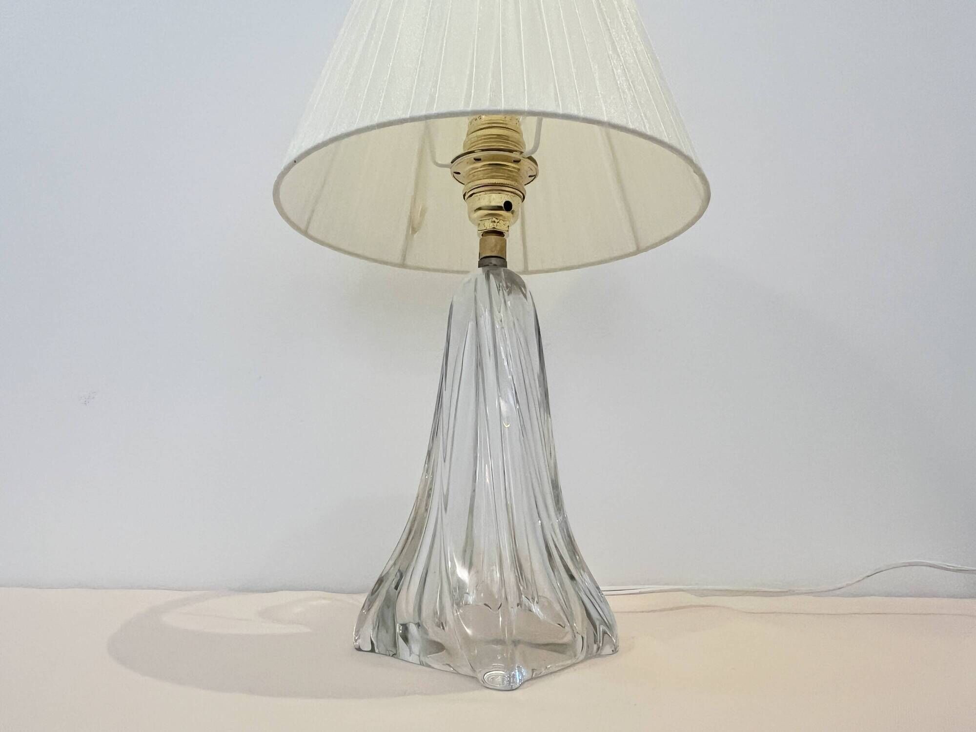 Vintage daum france 1960 crystal lamp base with pleated shade