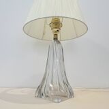 Vintage daum france 1960 crystal lamp base with pleated shade