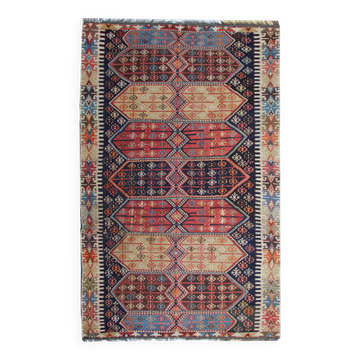Turkish Tribal Kilim Rug 1880s, Geometric Wool Flatweave 355x229cm