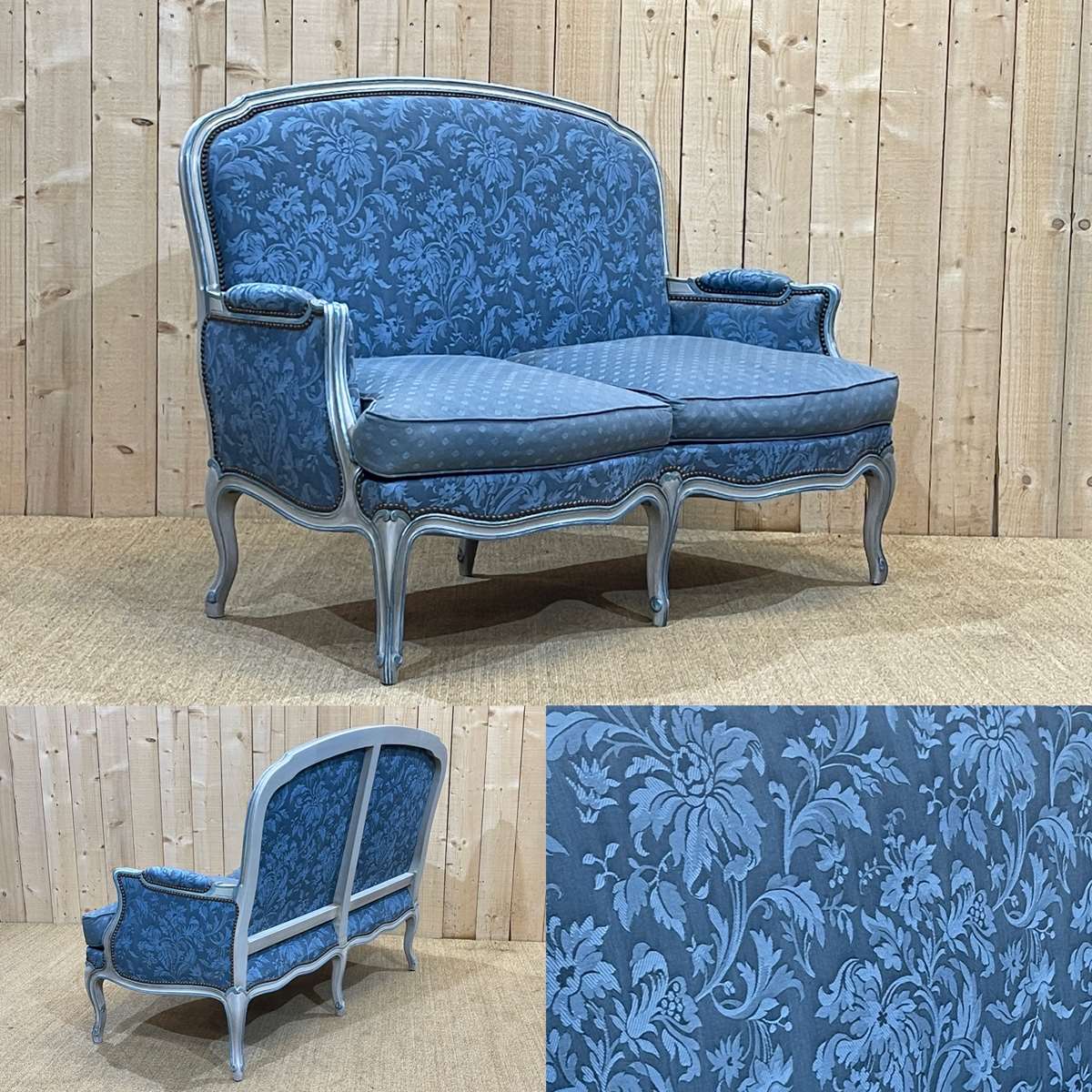 Louis XV style sofa from the 70s in beech, feather seat cushions