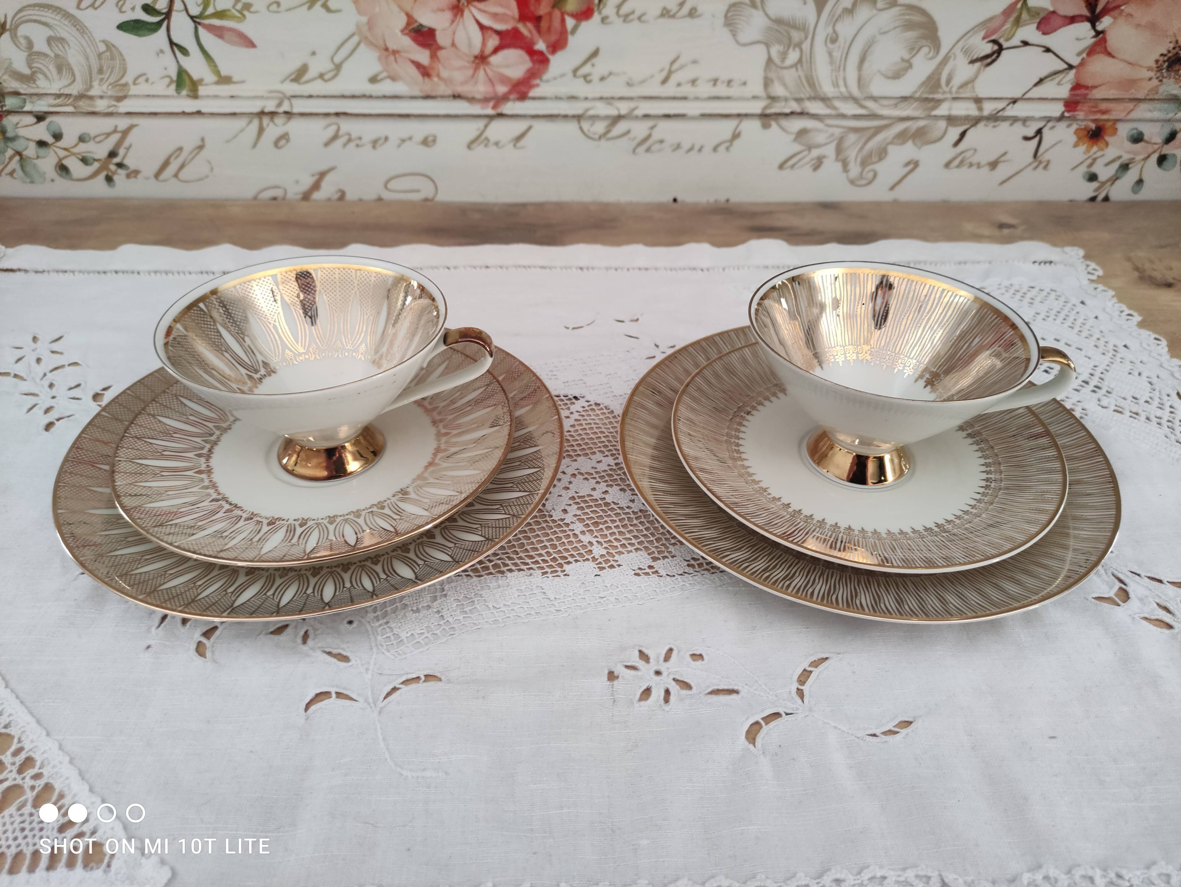 Head to head in porcelain Bavaria 6 pieces floral decoration and gilding