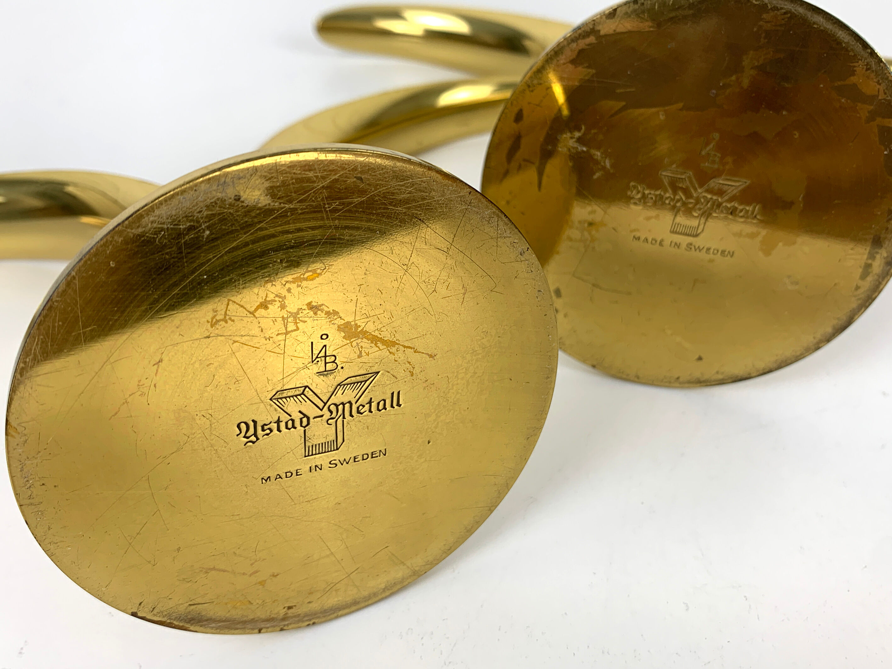 Pair of Lily brass candle holders, Ystad Metall, Sweden, design Ivar Ålenius Björk