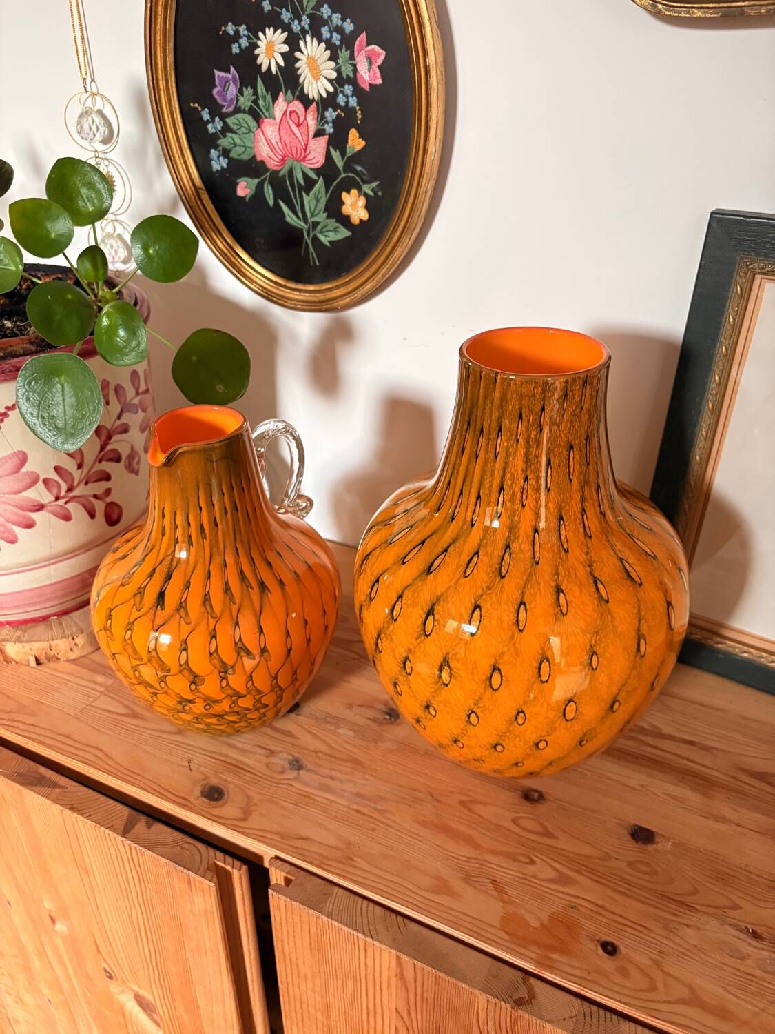 Duo vase & blown glass carafe in orange – 1960s/70s