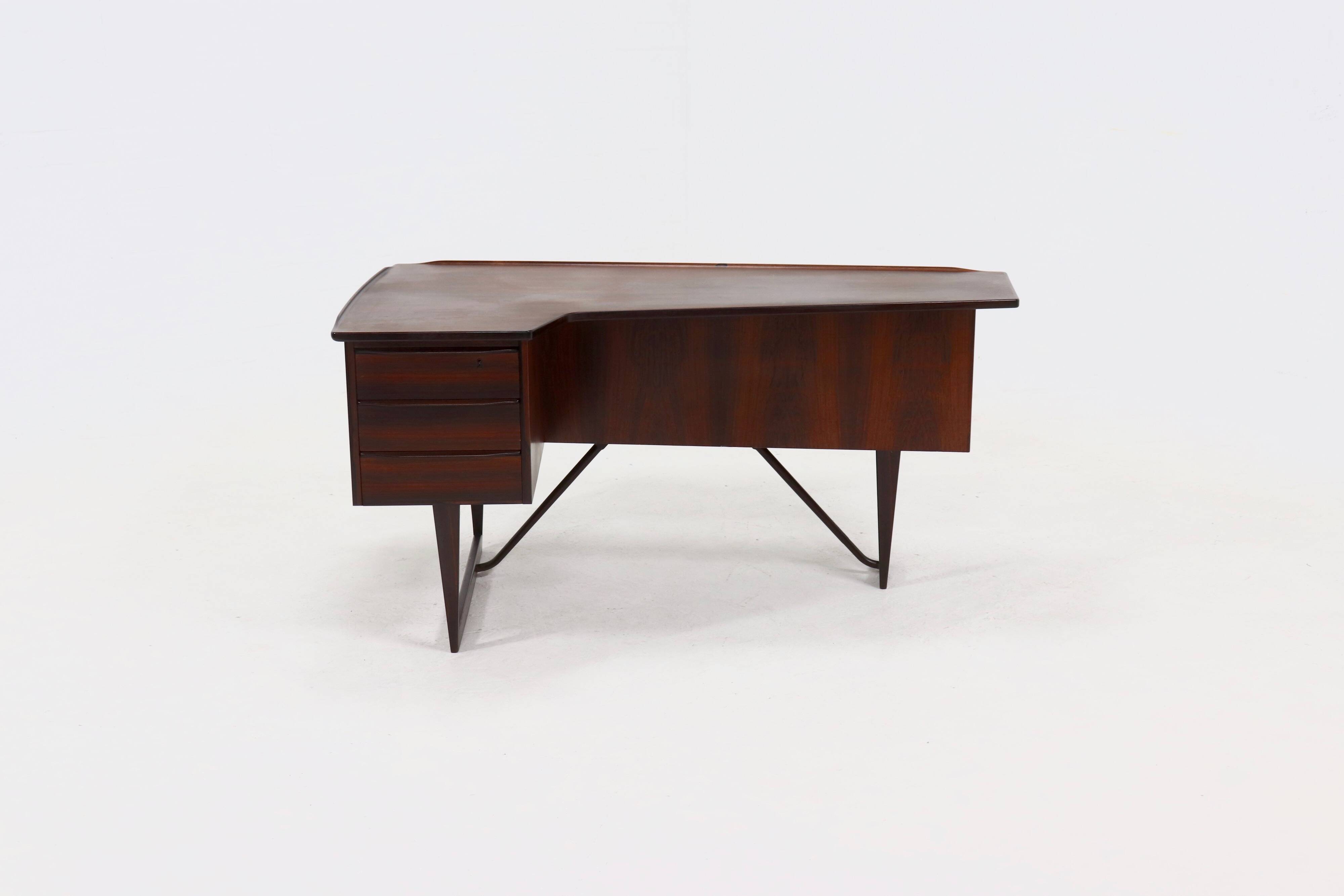 Rosewood Boomerang Desk by Peter Løvig Nielsen for Hedensted Møbelfabrik Denmark 1950s