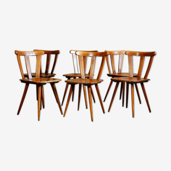 Ensemble de 6 chaises bistrot Winstub Bombenstabil des années 50