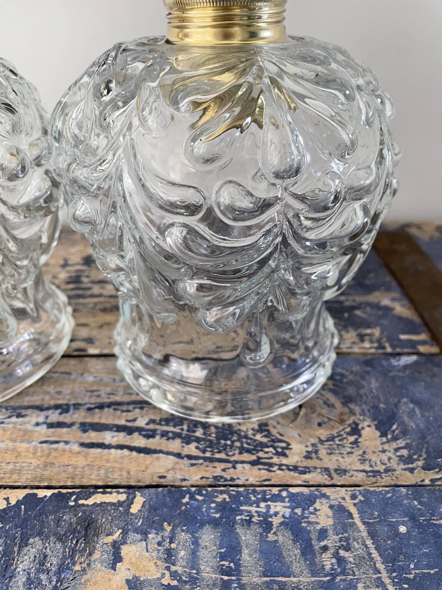 Pair of vintage electrified to nine-piece chiseled glass wall lamps