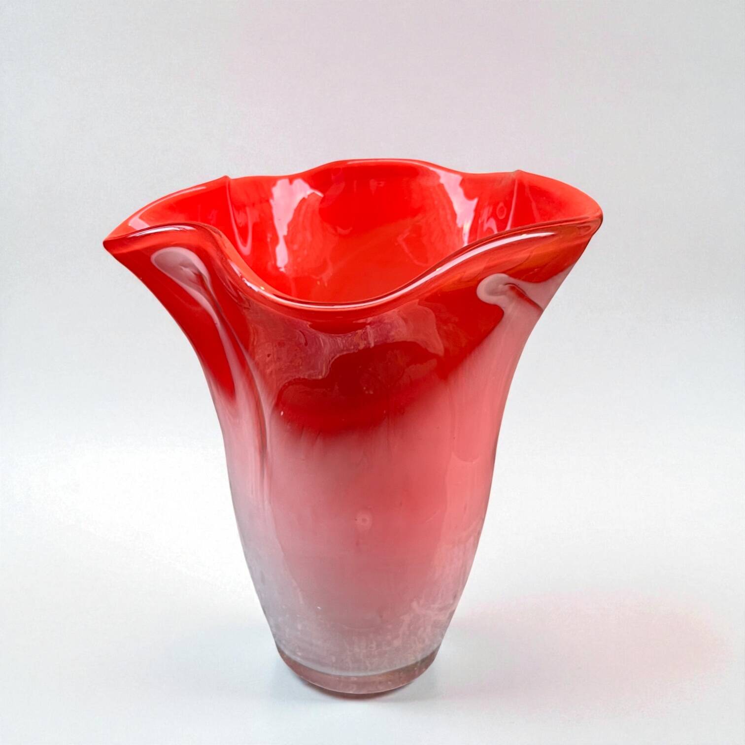 Large red blown glass vase, Japanese KURATA, 1970s, Made in Japan