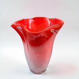 Large red blown glass vase, Japanese KURATA, 1970s, Made in Japan