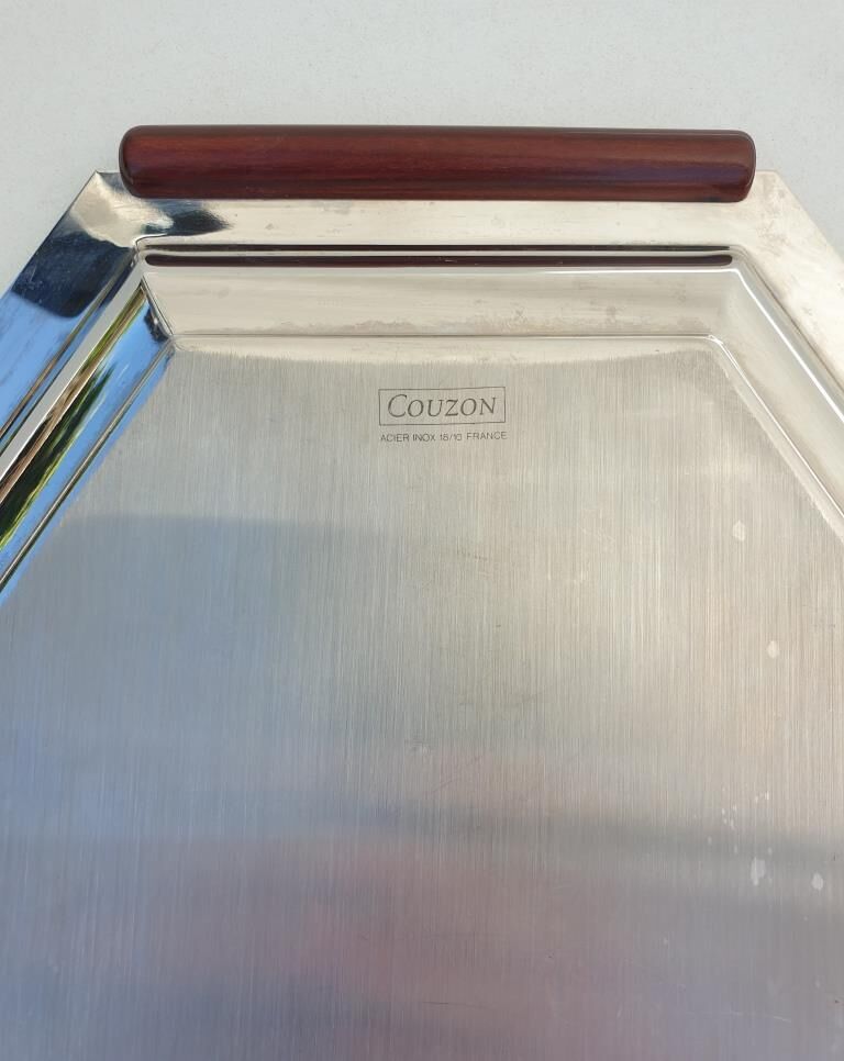 Service tray Art Deco style Jean Couzon vintage wooden handles