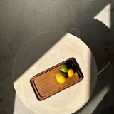 Trio of rounded rectangular trays or cups in monoxyl teak L:35