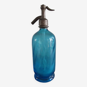 Old blue glass bottle siphon Bousquet