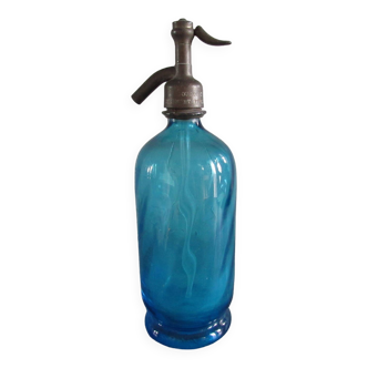 Ancien Siphon Bousquet en verre bleu