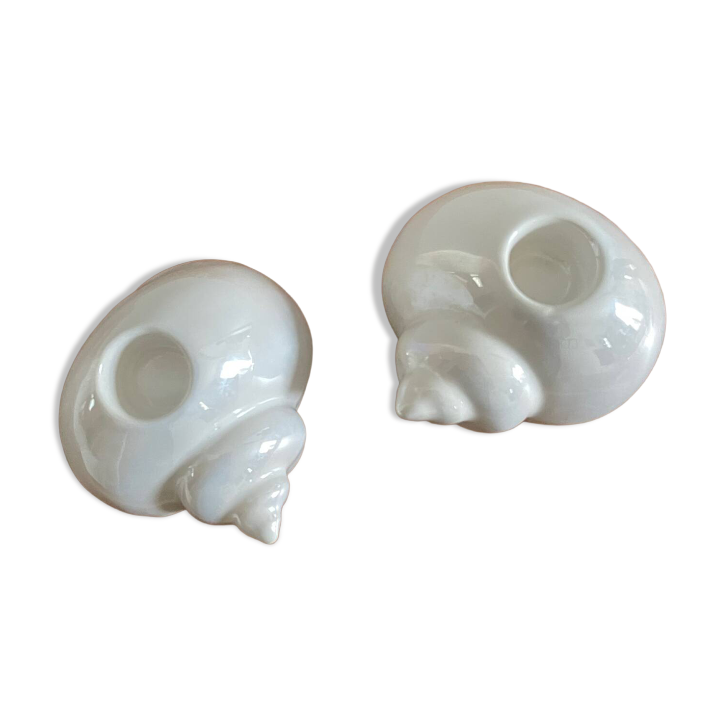 Pair of iridescent ceramic shell candle holders