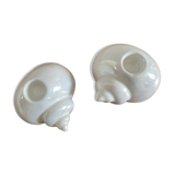 Pair of iridescent ceramic shell candle holders