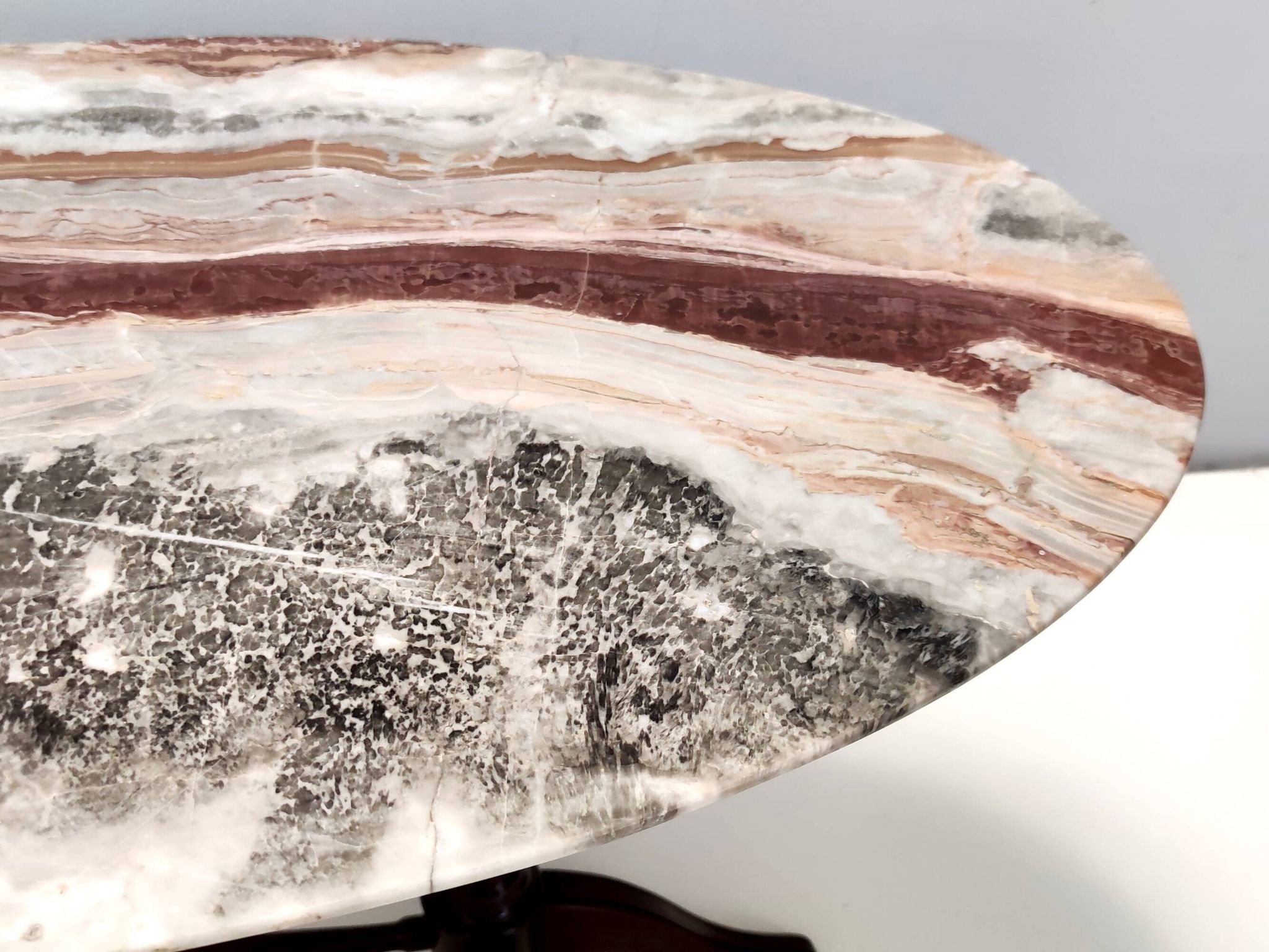 Vintage Beech Coffee Table Ascribable to Paolo Buffa with an Oval Red Onyx Top