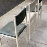 3 Scandinavian Baumann style chairs, steel and white and dark green crocodile leather