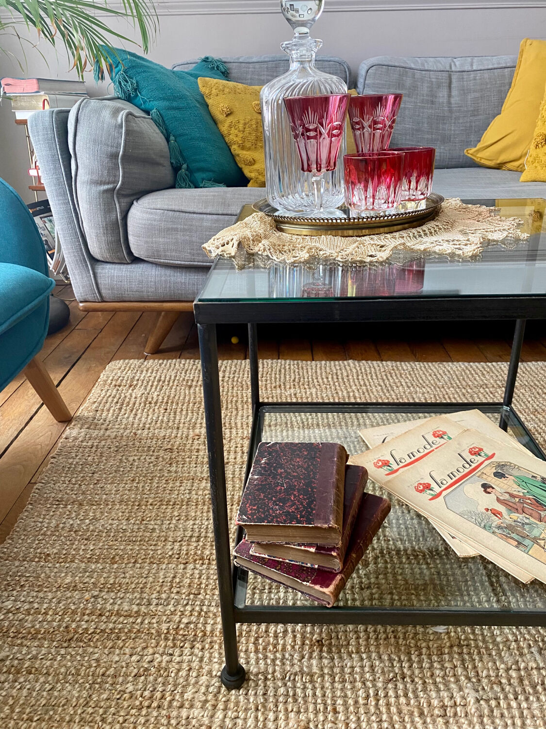 Glass and wrought iron coffee table design