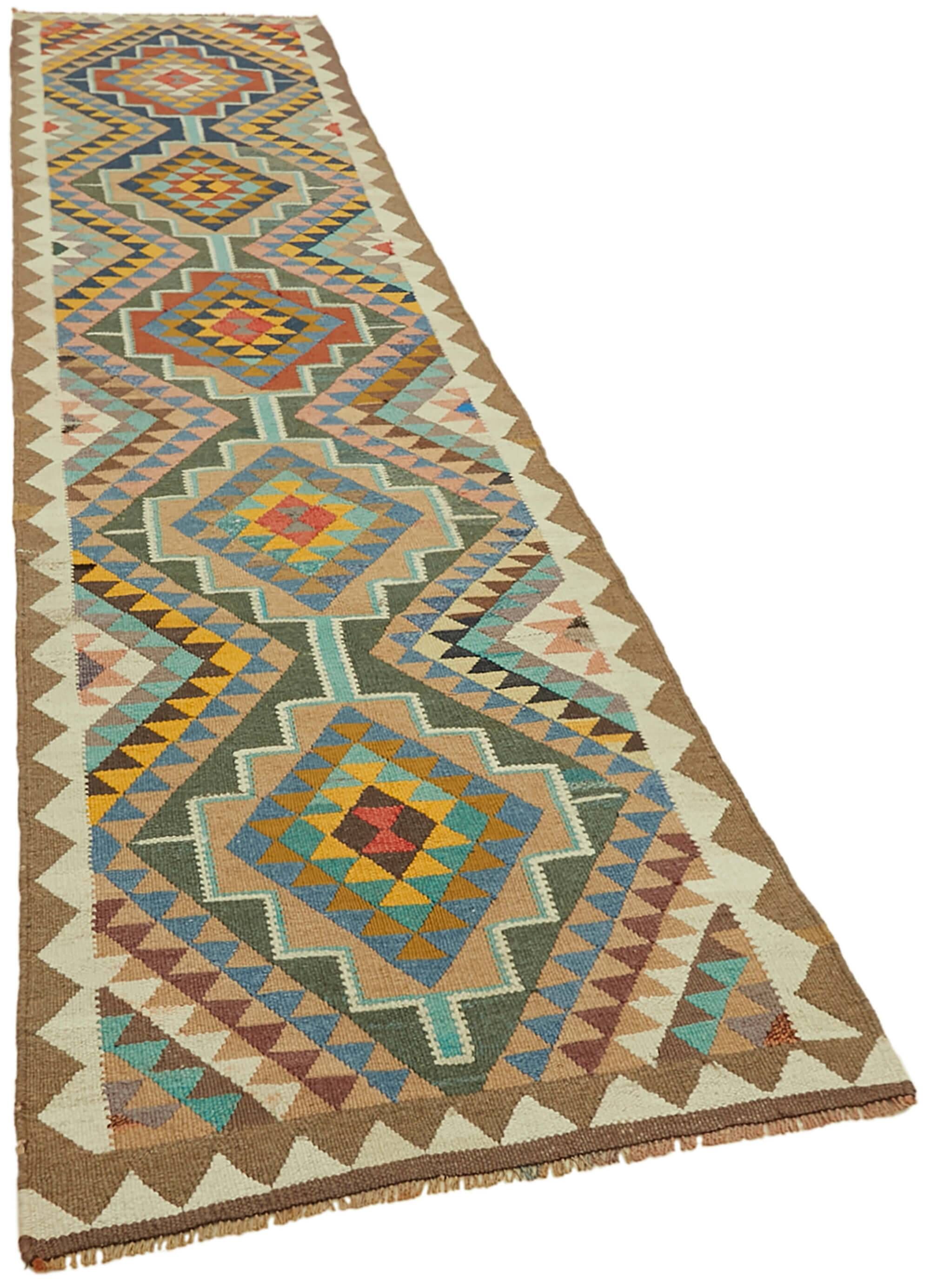 Turkish Handwoven Vintage Herki Kilim 95 cm x 360 cm