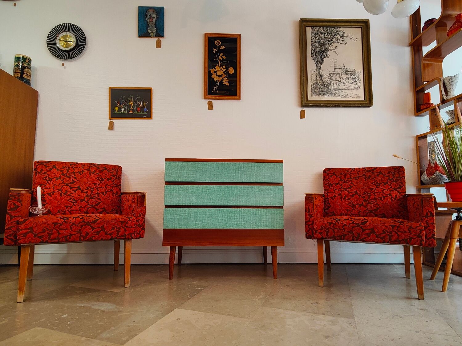 Commode Tchèque bois et formica vert d'eau