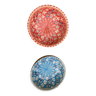 Deux bols, coupelles en ceramique emaillee, rouge et bleu, artisanaux, peint a la main made in italy