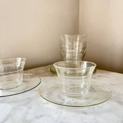 Vintage Jena Borosilicate Glass Tea Cups Set of 6 + Saucers,  GDR, 1960s