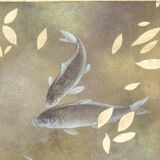 Painted canvas depicting carp. Contemporary work.