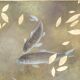 Painted canvas depicting carp. Contemporary work.