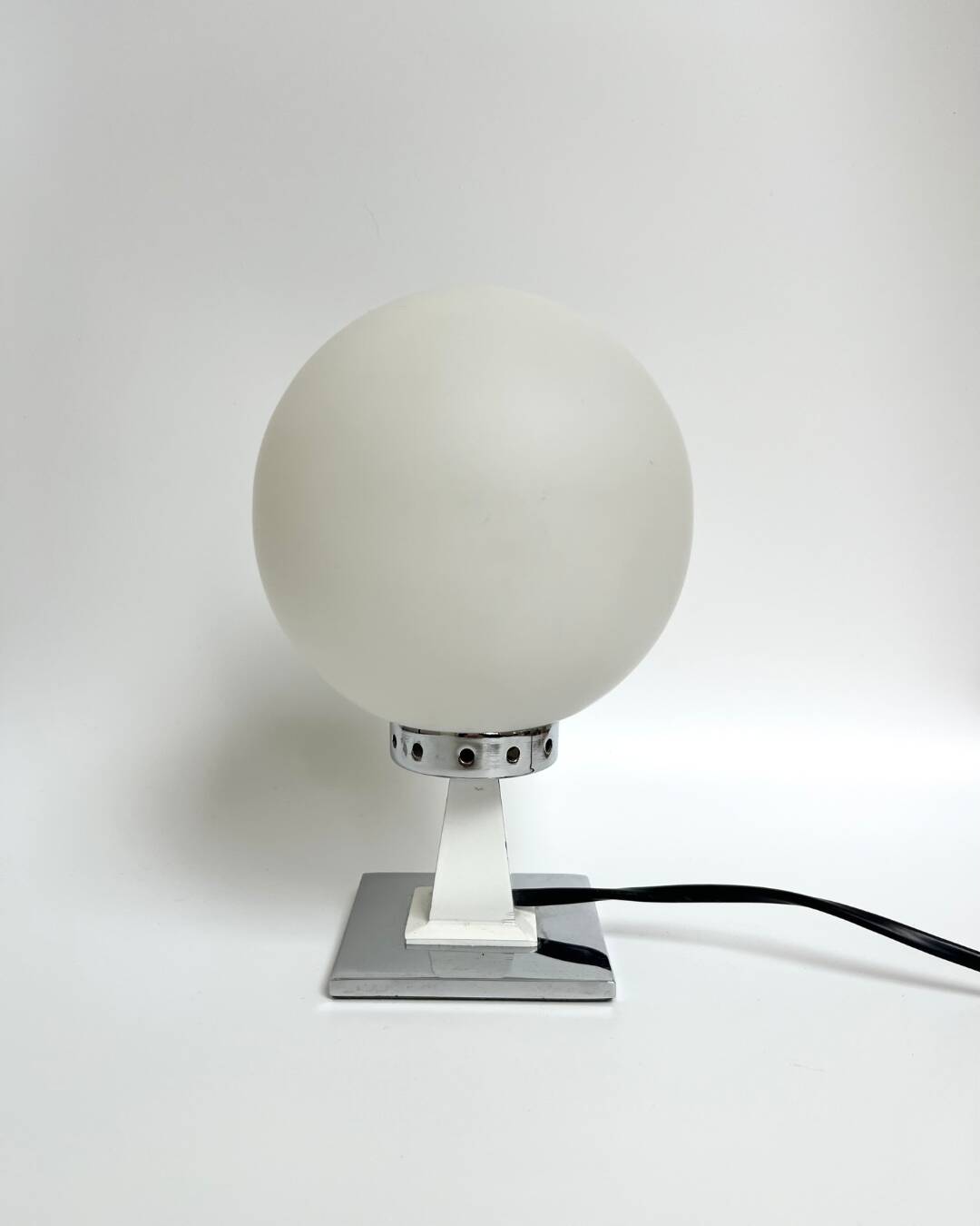 White opaline and chrome globe lamp – 1970s Space Age design