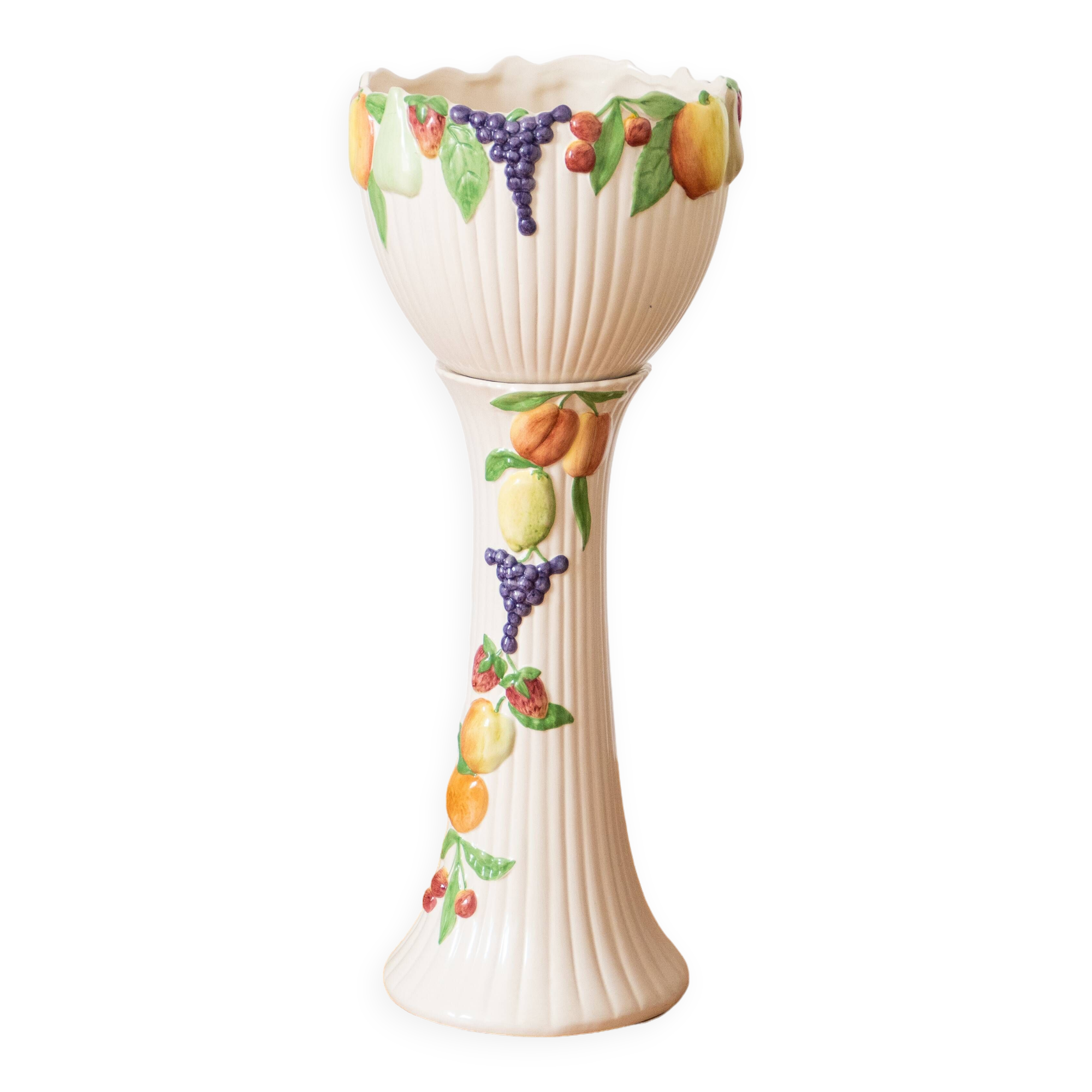 Grand colonne et cache-pot XXL en barbotine fruits