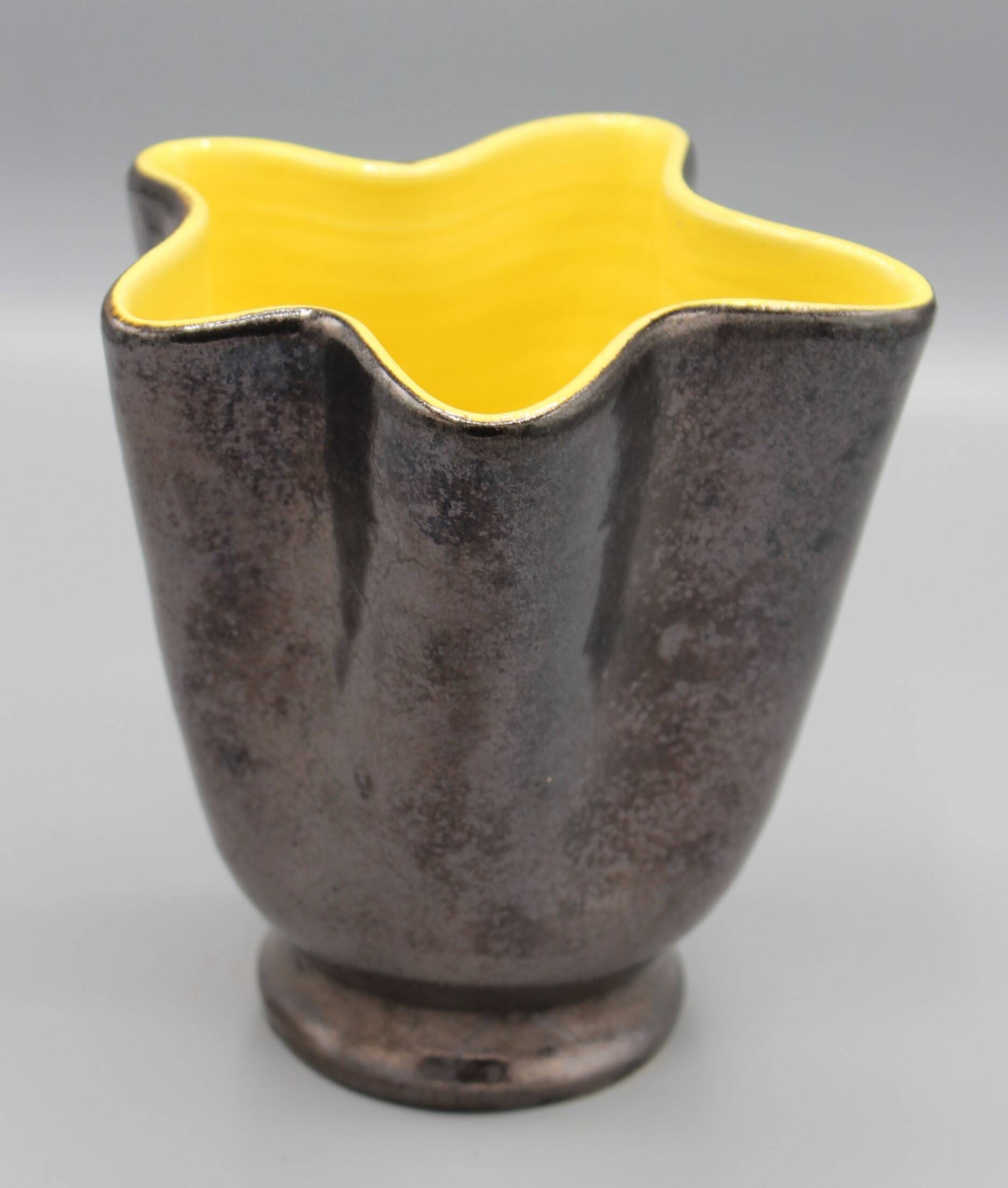 Vintage yellow and black ceramic vase design 50s 60s